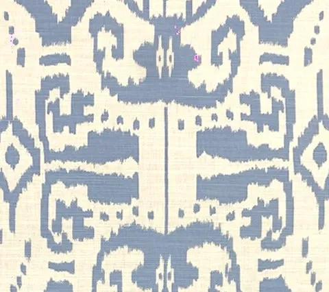China Seas Fabric: Island Ikat - Custom Sky Blue on White Belgian Linen / Cotton