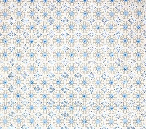 China Seas Fabric: Kediri Batik - Custom Silver Metallic / Blue on White Belgian Linen / Cotton