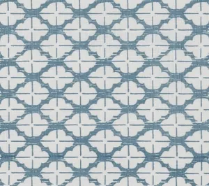 China Seas Fabric: Kyoto - Custom Cadet Blue on Tinted Belgian Linen/Cotton