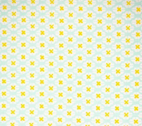 China Seas Fabric: Kyoto Two Color - Custom Turquoise / Yellow on White Belgian Linen / Cotton
