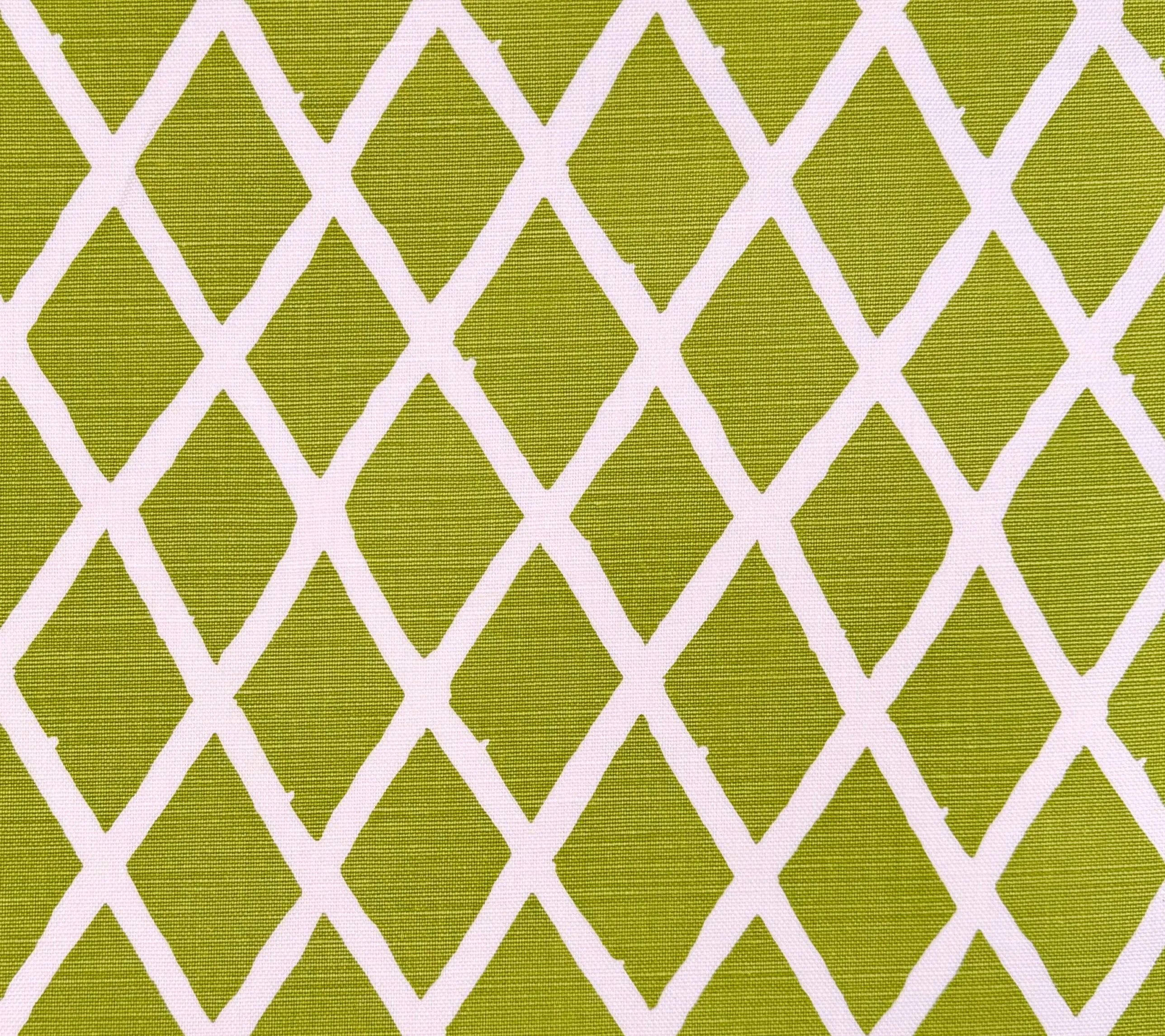 China Seas Fabric: Lyford Diamond Bamboo - Custom Jungle Green on White Belgian Linen / Cotton