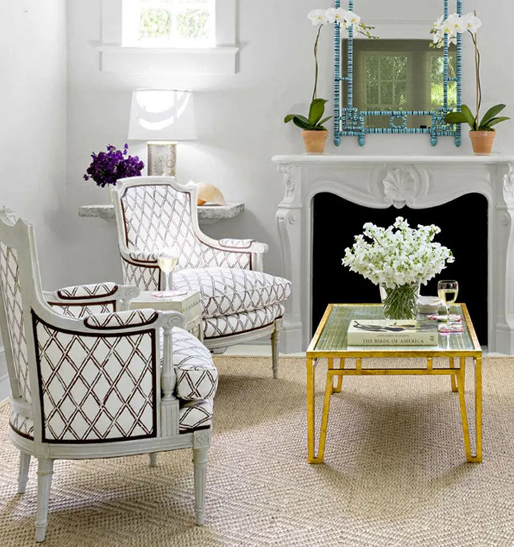 China Seas Fabric: Lyford Diamond Bamboo - Custom Jungle Green on White Belgian Linen / Cotton