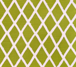 China Seas Fabric: Lyford Diamond Bamboo - Custom Jungle Green on White Belgian Linen / Cotton
