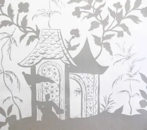 China Seas Fabric: Lyford Pagoda - Custom Gray on White 100% Linen