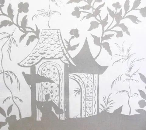 China Seas Fabric: Lyford Pagoda - Custom Gray on White 100% Linen
