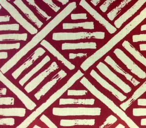 China Seas Fabric: Macoco Reverse - Custom Tomato Red on Tinted 100% Linen