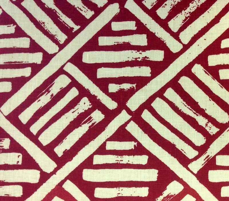 China Seas Fabric: Macoco Reverse - Custom Tomato Red on Tinted 100% Linen