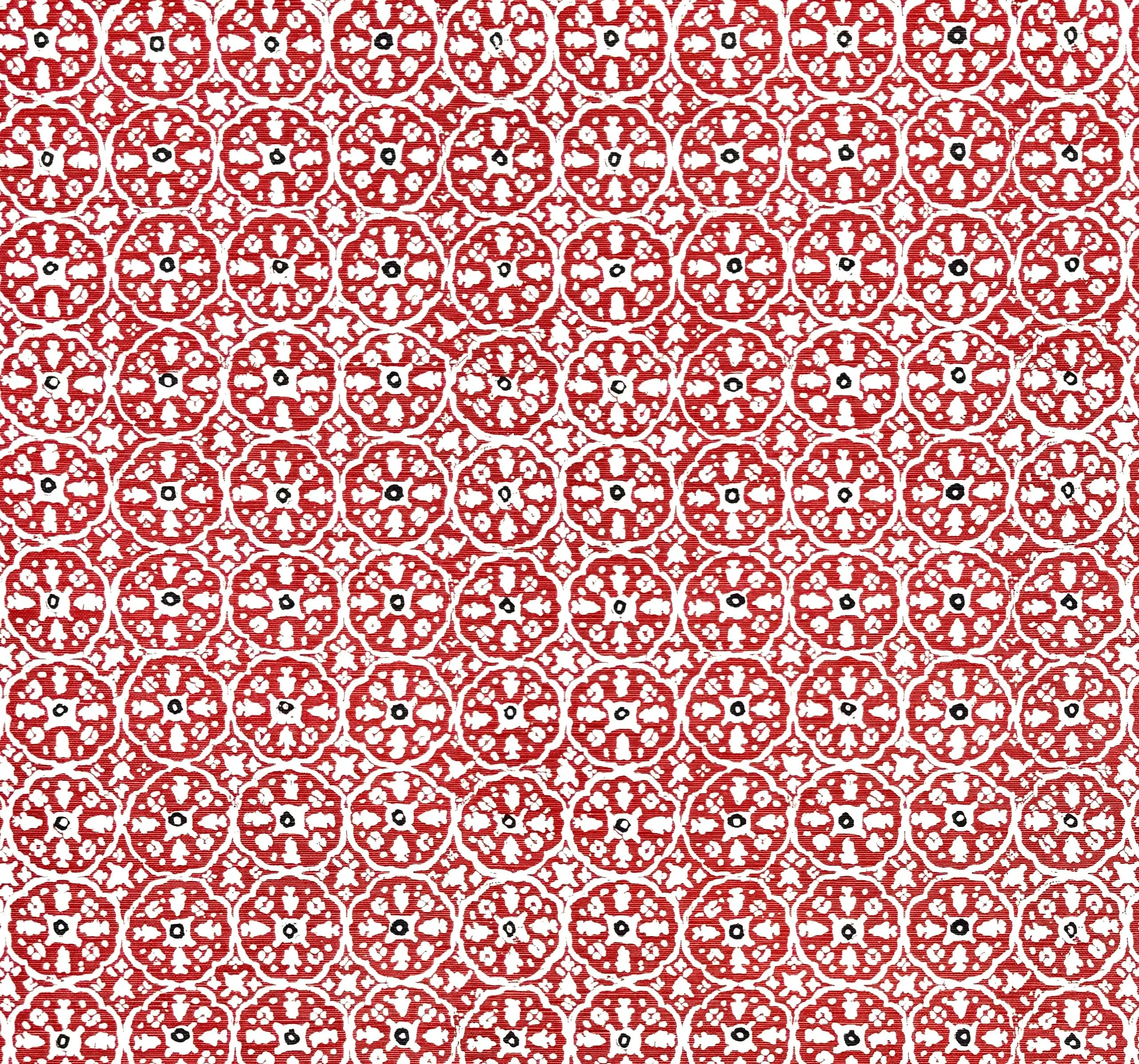 China Seas Fabric: Nitik II -Custom Azalea / Plum on White Belgian Linen / Cotton