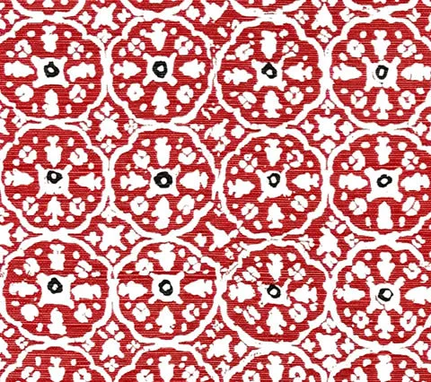 China Seas Fabric: Nitik II -Custom Azalea / Plum on White Belgian Linen / Cotton