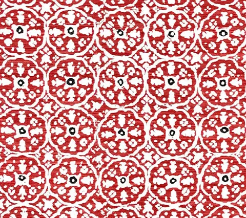 China Seas Fabric: Nitik II -Custom Azalea / Plum on White Belgian Linen / Cotton
