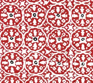 China Seas Fabric: Nitik II -Custom Azalea / Plum on White Belgian Linen / Cotton