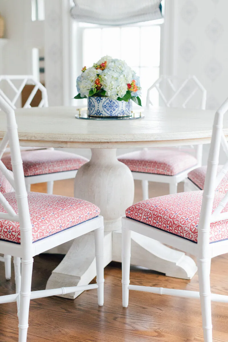 China Seas Fabric: Nitik II - Custom Light Pacific Blue / Navy on Tinted Belgian Linen / Cotton