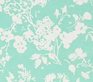 China Seas Fabric: Silhouette Reverse - Custom Aqua on White Belgian Linen / Cotton