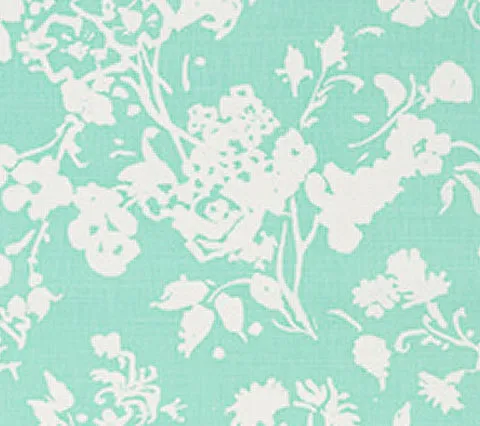 China Seas Fabric: Silhouette Reverse - Custom Aqua on White Belgian Linen / Cotton