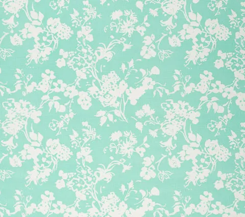 China Seas Fabric: Silhouette Reverse - Custom Aqua on White Belgian Linen / Cotton