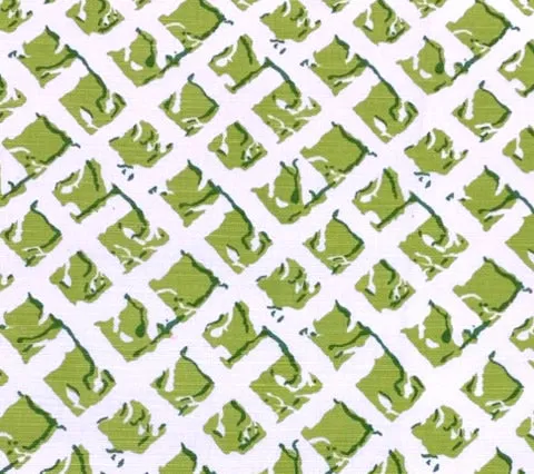 China Seas Fabric: Twigs - Custom Green / Lime on White Belgian Linen / Cotton