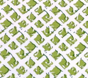 China Seas Fabric: Twigs - Custom Green / Lime on White Belgian Linen / Cotton