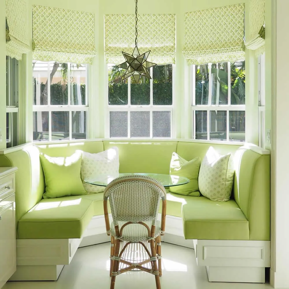 China Seas Fabric: Twigs - Custom Green / Lime on White Belgian Linen / Cotton