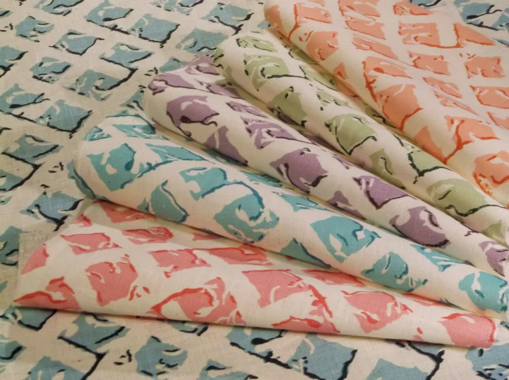 China Seas Fabric: Twigs - Custom Green / Lime on White Belgian Linen / Cotton