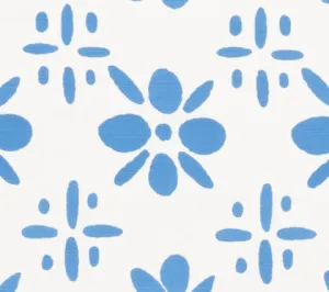 China Seas Fabric: Wildflowers II - Custom Royal Blue on White Belgian Linen / Cotton