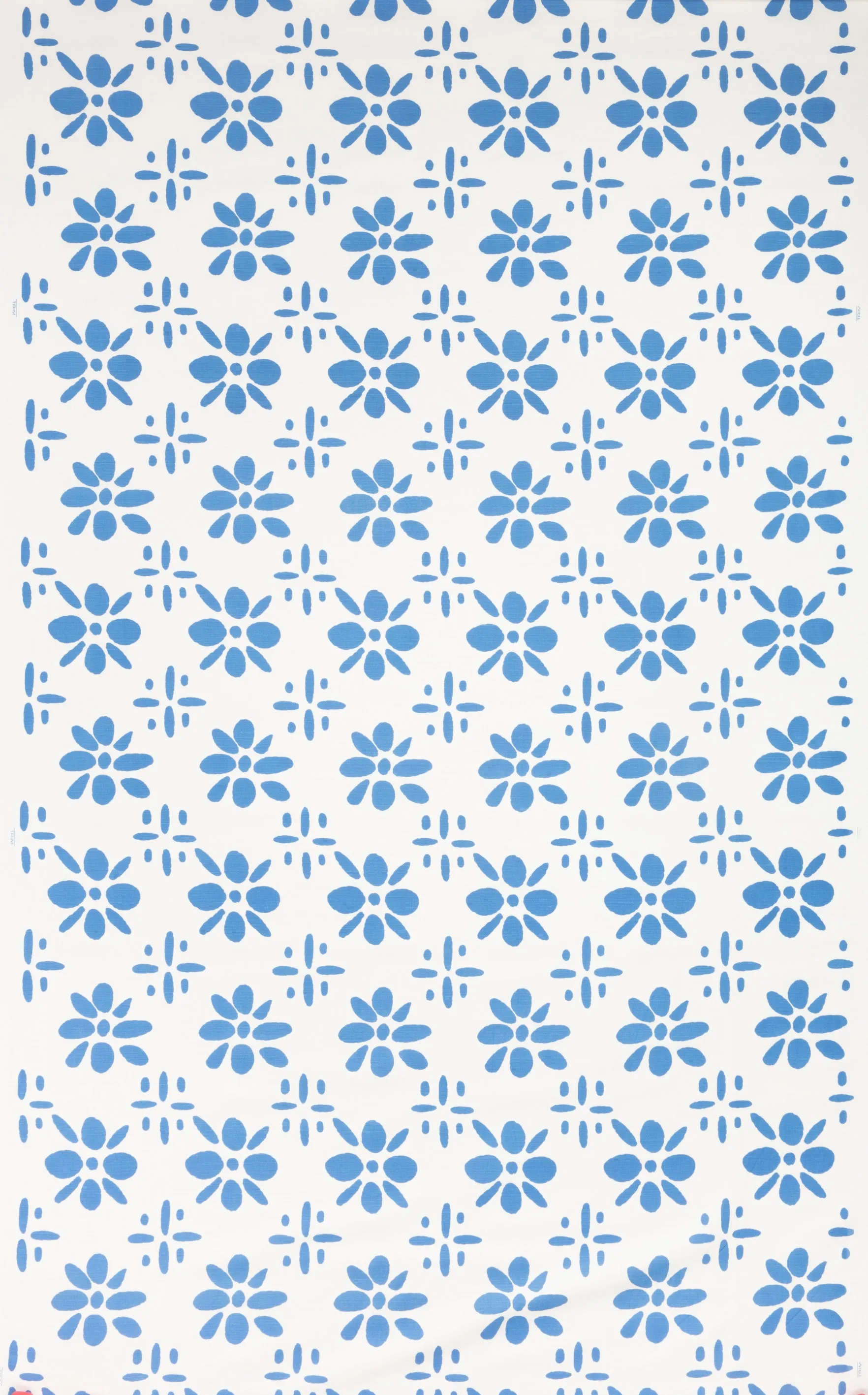 China Seas Fabric: Wildflowers II - Custom Royal Blue on White Belgian Linen / Cotton