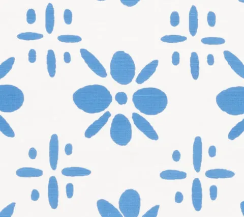 China Seas Fabric: Wildflowers II - Custom Royal Blue on White Belgian Linen / Cotton
