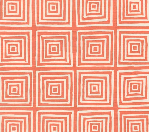 China Seas Fabric: Ziggurat Reverse - Custom New Shrimp on Tinted Belgian Linen / Cotton