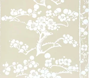 China Seas Wallpaper: Hawthorne - Custom Beige on White Paper (FIVE YARD MINIMUM)