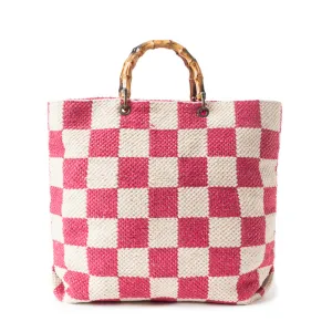 Classic Cottage Checker Tote Bag In pink
