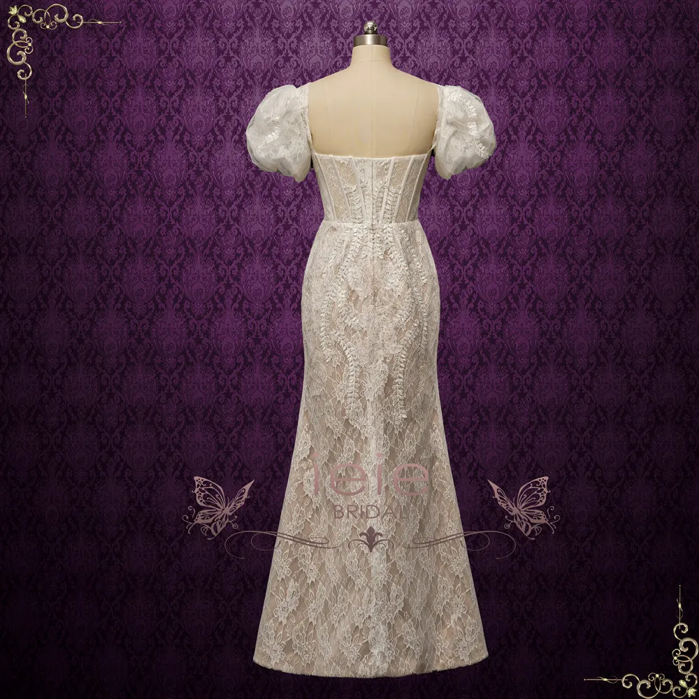 Convertible Lace Fitted Wedding Dress with Detachable Train NELCY