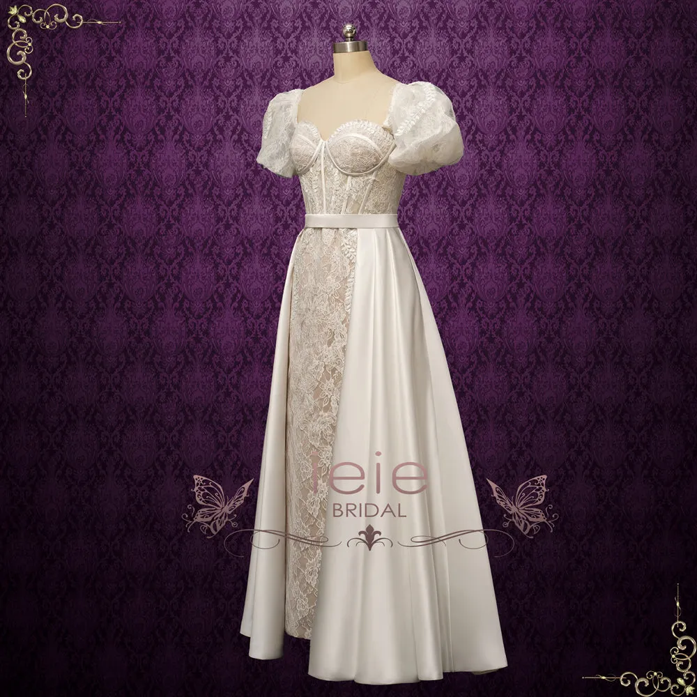 Convertible Lace Fitted Wedding Dress with Detachable Train NELCY