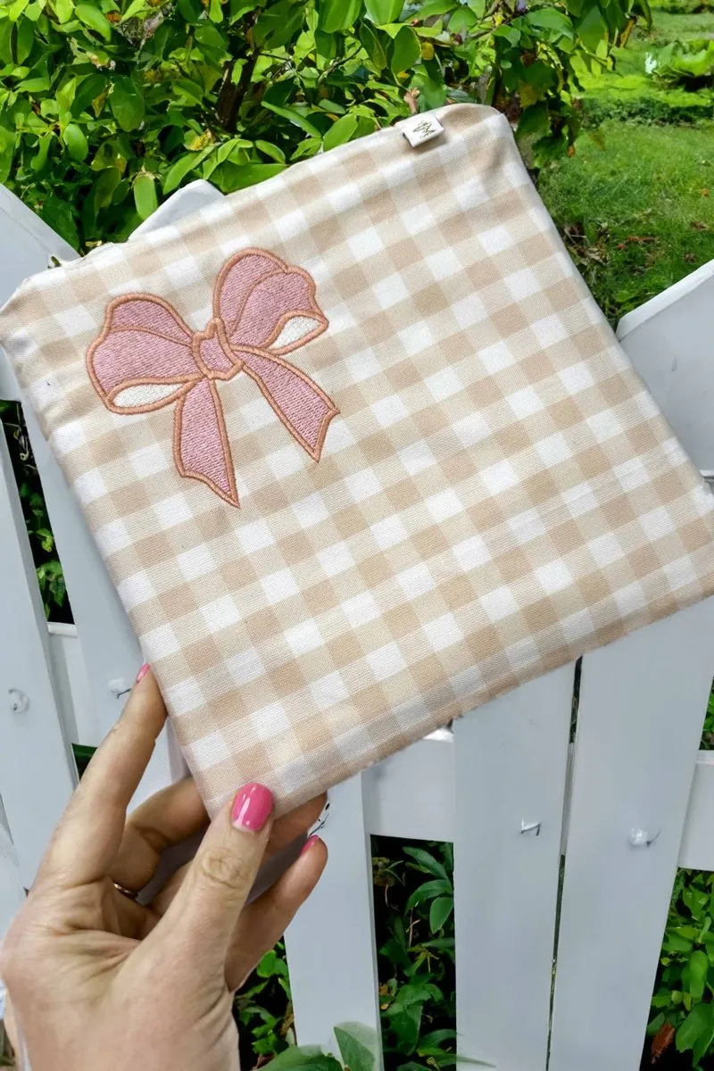 Coral Gingham Bow Small Wet Bag