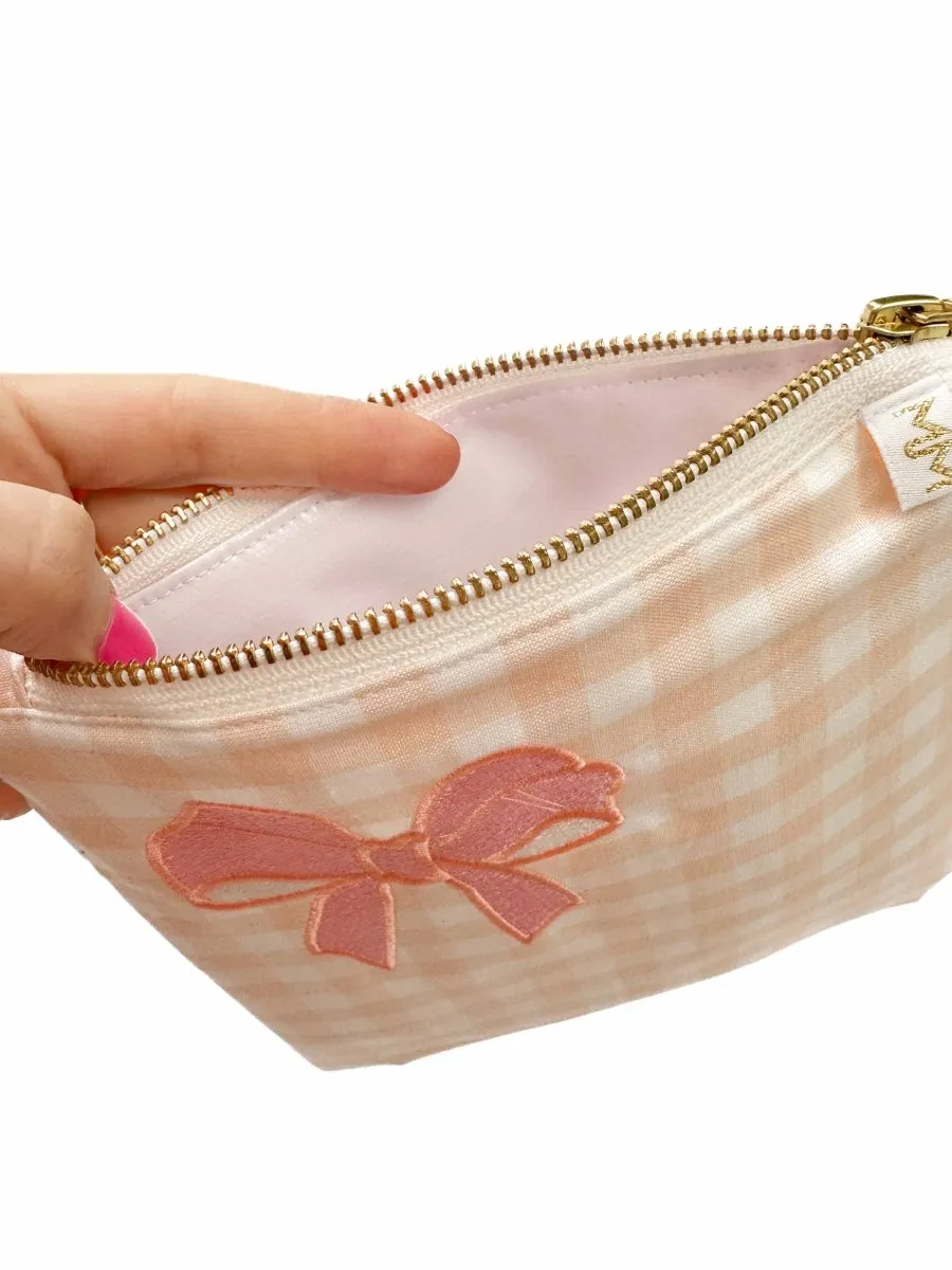 Coral Gingham Bow Small Wet Bag