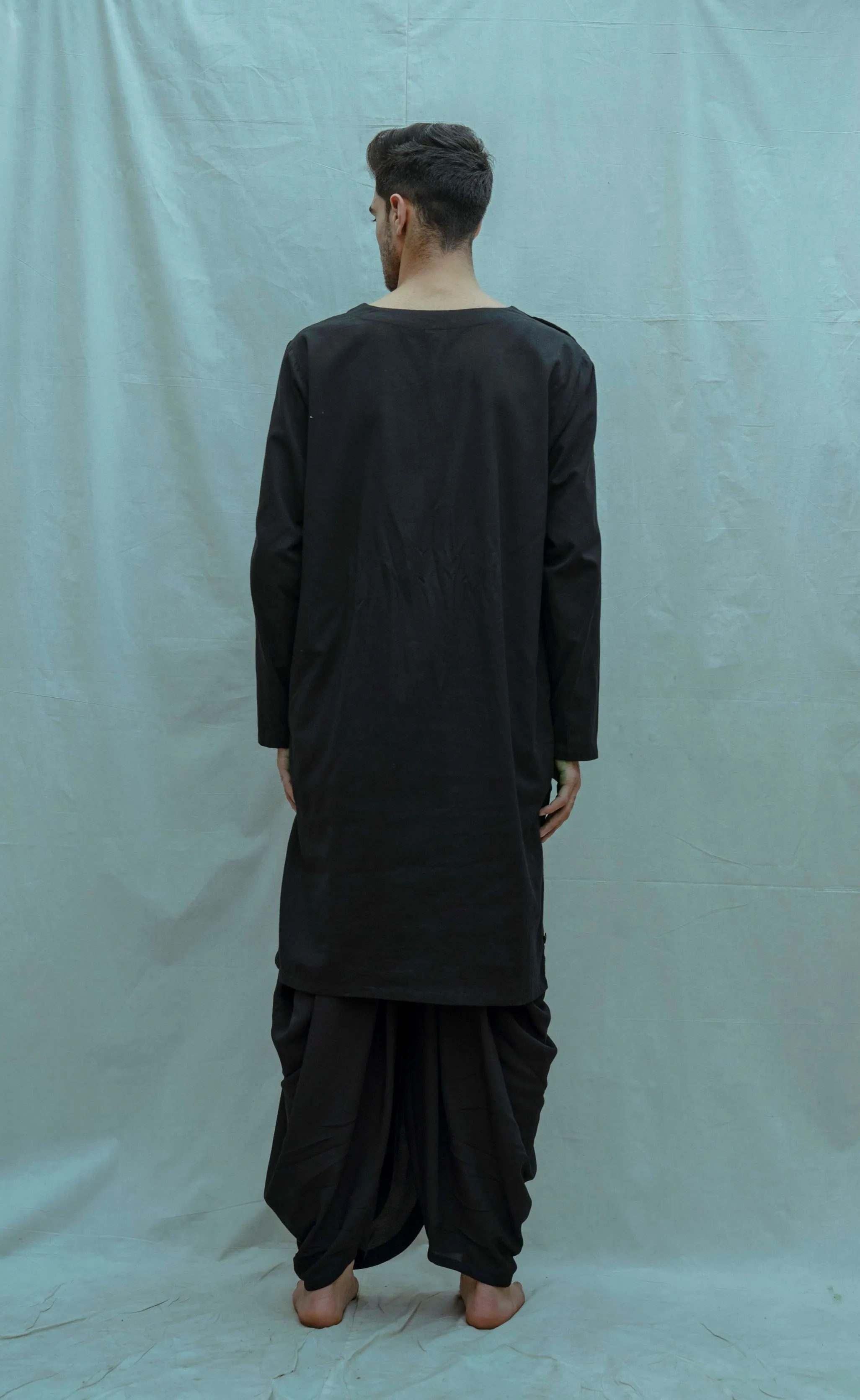 Cotton X Linen - Black Side Placket Kurta Set