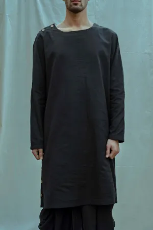 Cotton X Linen - Black Side Placket Kurta Set