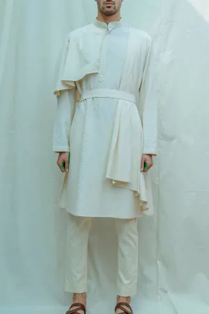 Cotton X Linen Off-White Cape Style Kurta Set