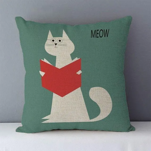 Couch cushion Cartoon cat printed quality cotton linen home decorative pillows kids bedroom Decor pillowcase