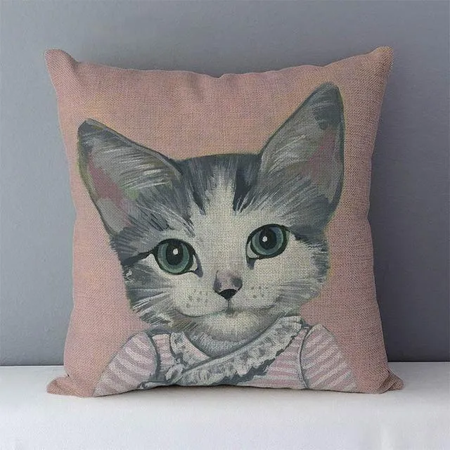 Couch cushion Cartoon cat printed quality cotton linen home decorative pillows kids bedroom Decor pillowcase
