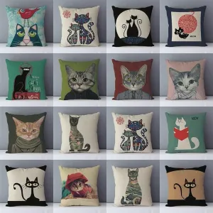 Couch cushion Cartoon cat printed quality cotton linen home decorative pillows kids bedroom Decor pillowcase