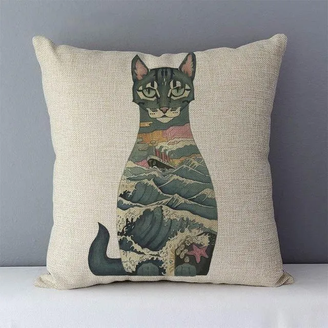 Couch cushion Cartoon cat printed quality cotton linen home decorative pillows kids bedroom Decor pillowcase