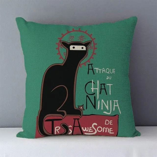 Couch cushion Cartoon cat printed quality cotton linen home decorative pillows kids bedroom Decor pillowcase
