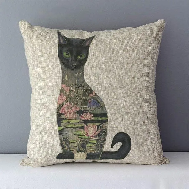 Couch cushion Cartoon cat printed quality cotton linen home decorative pillows kids bedroom Decor pillowcase