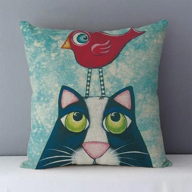 Couch cushion Cartoon cat printed quality cotton linen home decorative pillows kids bedroom Decor pillowcase