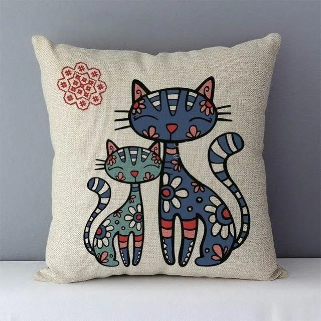 Couch cushion Cartoon cat printed quality cotton linen home decorative pillows kids bedroom Decor pillowcase