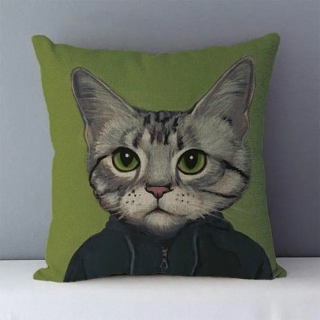 Couch cushion Cartoon cat printed quality cotton linen home decorative pillows kids bedroom Decor pillowcase