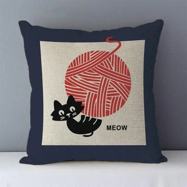 Couch cushion Cartoon cat printed quality cotton linen home decorative pillows kids bedroom Decor pillowcase