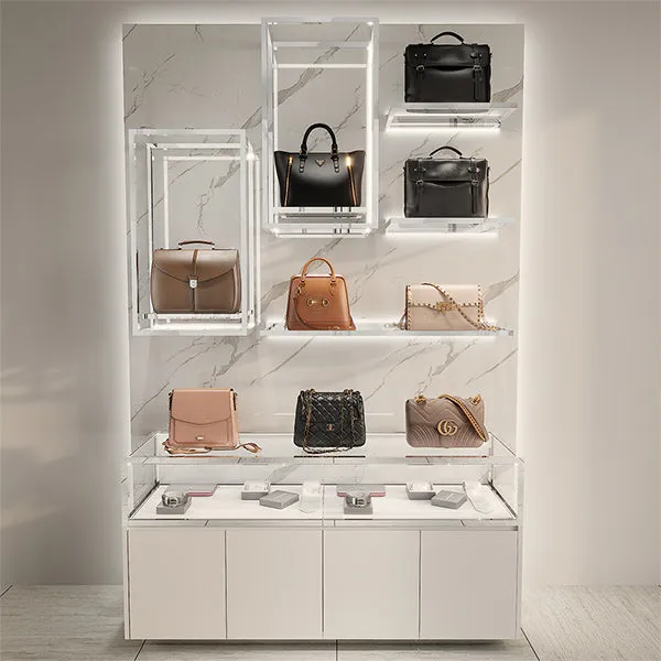 CR060 Wall Mounted Glass Lighted Handbag Display Shelf