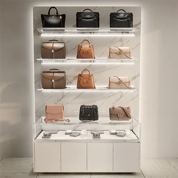 CR060 Wall Mounted Glass Lighted Handbag Display Shelf