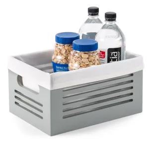 Creative Scents Wooden Storage Box - Decorative Closet, Cabinet and Shelf Basket Organizer Lined with Machine Washable Soft Linen Fabric - Gray, Small