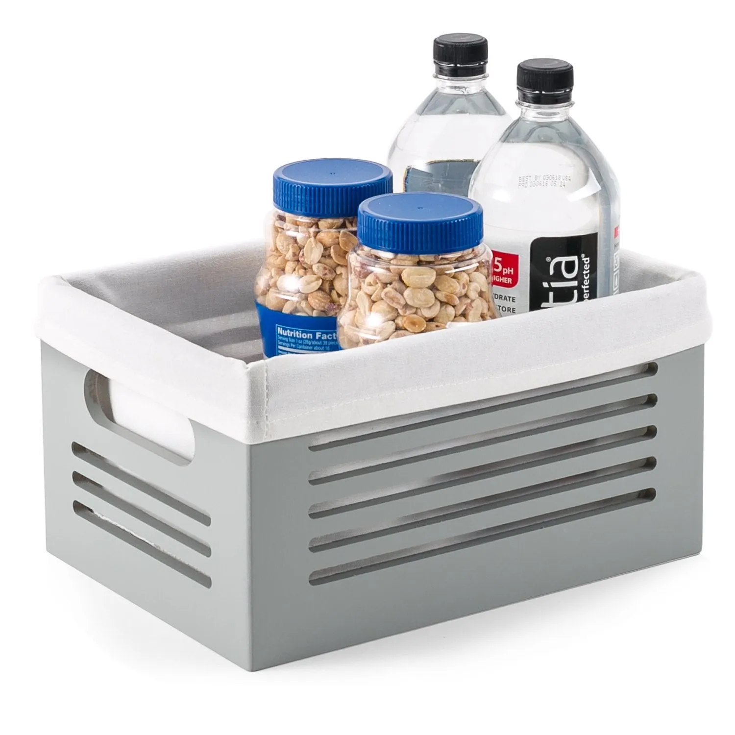 Creative Scents Wooden Storage Box - Decorative Closet, Cabinet and Shelf Basket Organizer Lined with Machine Washable Soft Linen Fabric - Gray, Small